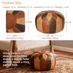 Thgonwid Unstuffed Moroccan Faux Leather Pouf Ottoman with Storage - Handmade Boho Chic Multi-Use Footrest for Living Room, Bedroom, Patio - Round Ethnic Floor Cushion & Decorative Accent, Tricolor