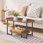 HOOBRO Coffee Table for Living Room, Oval Small Coffee Table with 2-Tier Open Storage Shelf, Industrial Cocktail Tea Table, Wooden Desktop Center Table, Farmhouse, Home Office, Rustic Brown BF09KF01