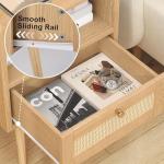 MECHYIN Night Stand Set 2, Nightstands Set of 2 with Charging Station, Rattan Side Tables with Solid Wood Legs, Boho Bedside End Table for Farmhouse Bedroom Dorm Small Space - Natural