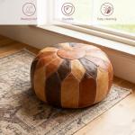 Thgonwid Unstuffed Moroccan Faux Leather Pouf Ottoman with Storage - Handmade Boho Chic Multi-Use Footrest for Living Room, Bedroom, Patio - Round Ethnic Floor Cushion & Decorative Accent, Tricolor