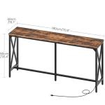 CHOEZON 70.9'' Bar Table, Kitchen Dining Table with Power Outlet and Footrest, Industrial Style, for Pub, Living Room, Rustic Brown and Black TBT08UBF