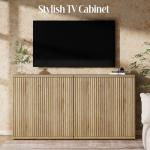RUMBALUXY Fluted Buffet Cabinet Sideboard with Storage, Wooden Credenza with 2 Doors & Adjustable Shelf, Modern 15" Deep Accent Cabinet for Living Room, Kitchen Dining Room Entryway,Natural Oak