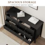 RoyalCraft Black 6 Drawer Dresser, Fluted Modern Wood Dresser, Double Chest of Drawers for Bedroom, TV Stand Storage Cabinet for Living Room