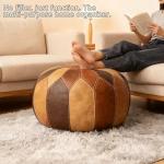 Thgonwid Unstuffed Moroccan Faux Leather Pouf Ottoman with Storage - Handmade Boho Chic Multi-Use Footrest for Living Room, Bedroom, Patio - Round Ethnic Floor Cushion & Decorative Accent, Tricolor