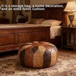 Thgonwid Unstuffed Moroccan Faux Leather Pouf Ottoman with Storage - Handmade Boho Chic Multi-Use Footrest for Living Room, Bedroom, Patio - Round Ethnic Floor Cushion & Decorative Accent, Tricolor