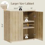 RUMBALUXY Fluted Buffet Cabinet Sideboard with Storage, Wooden Credenza with 2 Doors & Adjustable Shelf, Modern 15" Deep Accent Cabinet for Living Room, Kitchen Dining Room Entryway,Natural Oak