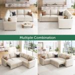 HONBAY Modular Sectional Sleeper Sofa with Pull Out Bed, L Shaped Couch with Storage Seat, Convertible Sectional Couches for Living Room, Beige