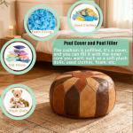 Thgonwid Unstuffed Moroccan Faux Leather Pouf Ottoman with Storage - Handmade Boho Chic Multi-Use Footrest for Living Room, Bedroom, Patio - Round Ethnic Floor Cushion & Decorative Accent, Tricolor