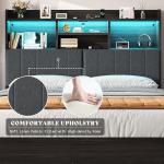 AMERLIFE King Size Bed Frame with 51.2" Tall Bookcase Headboard, Farmhouse Platform Bed with 4 Storage Drawers, Linen Upholstered, Charging Station & Storage, Rustic Black