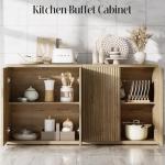 RUMBALUXY Fluted Buffet Cabinet Sideboard with Storage, Wooden Credenza with 2 Doors & Adjustable Shelf, Modern 15" Deep Accent Cabinet for Living Room, Kitchen Dining Room Entryway,Natural Oak