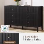 RoyalCraft Black 6 Drawer Dresser, Fluted Modern Wood Dresser, Double Chest of Drawers for Bedroom, TV Stand Storage Cabinet for Living Room