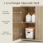 RUMBALUXY Fluted Buffet Cabinet Sideboard with Storage, Wooden Credenza with 2 Doors & Adjustable Shelf, Modern 15" Deep Accent Cabinet for Living Room, Kitchen Dining Room Entryway,Natural Oak