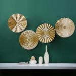 RUNTIVAN 4 Pack Metal Wall Art Decor - 11inch Sunburst Hanging Metal Artwork Decor Wall Art Decorations for Home Living Room Office Gift for Christmas(Gold)