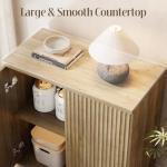 RUMBALUXY Fluted Buffet Cabinet Sideboard with Storage, Wooden Credenza with 2 Doors & Adjustable Shelf, Modern 15" Deep Accent Cabinet for Living Room, Kitchen Dining Room Entryway,Natural Oak