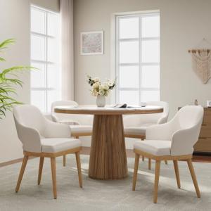 MALOL Wooden Dining Chairs Set of 4, Modern Fabric Upholstered Dining Room Chair, Kitchen Side Chairs, Farmhouse Dinner Chair with Open Back for Kitchen, Beige