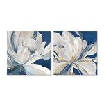 Goldfoilart Indigo Blue Flower Wall Art for Living Room White Floral Canvas Pictures Modern Paintings Framed Artwork Prints for Bedroom Dining Room Office Wall Decor 24"x24"x2pcs