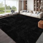 GarveeHome 9x12 Fluffy Area Rug- Shag Area Rug for Living Room, Shaggy Large Indoor Thick Living Room Carpet with Non-Slip Backing, Soft Plush Fuzzy Carpet for Bedroom, 9x12, Black