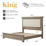 LUXOAK Solid Pine Wood King Bed Frame with 69" High Upholstered Headboard, Transitional Style Platform Bed, No Box Spring Needed & Easy Assembly, Button-Tufted Chenille Fabric, Antique Taupe