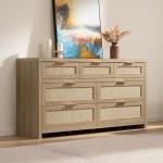 SICOTAS 7 Drawer Dresser for Bedroom, 57" Wide Rattan Dressers, Large Chest of Drawers for Bedroom, Dresser TV Stand, Boho Closet Organizer (Reclaimed Light Oak, 7 Drawers (1 pc))
