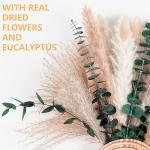 Set of 2 Wooden Vases with Pampas Grass and Eucalyptus – Boho Decor for Living Room, Modern Farmhouse Entryway or Bathroom, Rustic Art for Home Decoration