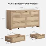 SICOTAS 7 Drawer Dresser for Bedroom, 57" Wide Rattan Dressers, Large Chest of Drawers for Bedroom, Dresser TV Stand, Boho Closet Organizer (Reclaimed Light Oak, 7 Drawers (1 pc))