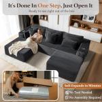 VYUXWO 108" Cloud Sectional Couch, Comfort U Shaped Boneless Couch for Living Room, Extra Deep Seats No Assembly, Minimalist Modular Sofa, Corduroy (Dark Grey, 2 Seater+Left Facing Chaise+Ottoman)