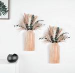 Set of 2 Wooden Vases with Pampas Grass and Eucalyptus – Boho Decor for Living Room, Modern Farmhouse Entryway or Bathroom, Rustic Art for Home Decoration