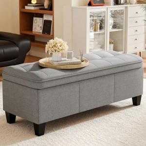 YESHOMY 47 Inches Ottoman with Storage, Storage Bench with Legs, Ottomans for Living Room, Entryway, Adjustable & Movable, Easy Assembly, Light Grey Linen