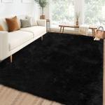 GarveeHome 9x12 Fluffy Area Rug- Shag Area Rug for Living Room, Shaggy Large Indoor Thick Living Room Carpet with Non-Slip Backing, Soft Plush Fuzzy Carpet for Bedroom, 9x12, Black