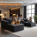 VYUXWO 108" Cloud Sectional Couch, Comfort U Shaped Boneless Couch for Living Room, Extra Deep Seats No Assembly, Minimalist Modular Sofa, Corduroy (Dark Grey, 2 Seater+Left Facing Chaise+Ottoman)