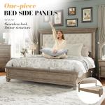 LUXOAK Solid Pine Wood King Bed Frame with 69" High Upholstered Headboard, Transitional Style Platform Bed, No Box Spring Needed & Easy Assembly, Button-Tufted Chenille Fabric, Antique Taupe