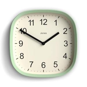 JONES CLOCKS® Sprite Wall Clock | Modern Retro Rounded Square Clock | 10 inch | Neo Mint Green | Easy to Read Numbers | Perfect for Kitchen or Office