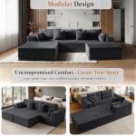 VYUXWO 108" Cloud Sectional Couch, Comfort U Shaped Boneless Couch for Living Room, Extra Deep Seats No Assembly, Minimalist Modular Sofa, Corduroy (Dark Grey, 2 Seater+Left Facing Chaise+Ottoman)
