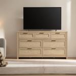 SICOTAS 7 Drawer Dresser for Bedroom, 57" Wide Rattan Dressers, Large Chest of Drawers for Bedroom, Dresser TV Stand, Boho Closet Organizer (Reclaimed Light Oak, 7 Drawers (1 pc))