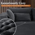 VYUXWO 108" Cloud Sectional Couch, Comfort U Shaped Boneless Couch for Living Room, Extra Deep Seats No Assembly, Minimalist Modular Sofa, Corduroy (Dark Grey, 2 Seater+Left Facing Chaise+Ottoman)
