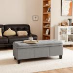 YESHOMY 47 Inches Ottoman with Storage, Storage Bench with Legs, Ottomans for Living Room, Entryway, Adjustable & Movable, Easy Assembly, Light Grey Linen