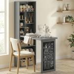 HOMCOM Fold-Out Convertible Writing Table, Computer Desk with Blackboard and Side Shelf Multi-Function Home Office Workstation, Charcoal Gray