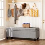 YESHOMY 47 Inches Ottoman with Storage, Storage Bench with Legs, Ottomans for Living Room, Entryway, Adjustable & Movable, Easy Assembly, Light Grey Linen