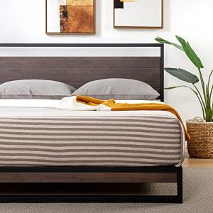 Zinus Suzanne Bamboo and Metal Platform Bed Frame, 7-Inch Low Profile, Solid Steel Construction, No Box Spring Needed, Wood Slat Support, Easy Assembly, Grey Wash, King