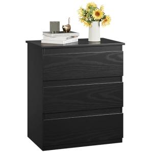 Bamjoy Black Nightstand with 3 Drawers, Beside Table with Drawers for Bedroom, Small Side Table Storage Cabinet 3 Drawer Night Stand for Home Office, 18.0W x 14.0D x 24.8H Inches