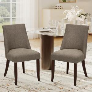 COLAMY Upholstered Dining Chairs Set of 2, Mid Century Modern Kitchen Chairs with Back, Farmhouse Fabric Side Dining Room Chairs with Wood Legs for Dining Room Restaurant, Brown
