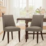COLAMY Upholstered Dining Chairs Set of 2, Mid Century Modern Kitchen Chairs with Back, Farmhouse Fabric Side Dining Room Chairs with Wood Legs for Dining Room Restaurant, Brown