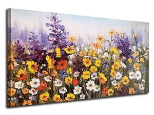 Ardemy Flower Canvas Wall Art for Living Room Daisy Colorful Textured Picture Bedroom Wildflower Painting Purple Yellow Floral Artwork Large Framed for Home Office Wall Decor, 40"x20"