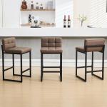 FIRAVOE Bar Stools Set of 3, Upholstered PU Leather Counter Height Barstools with Low Back and Thickened Metal Legs, Modern Chairs for Kitchen Island, Bar, Counter (Coffee Brown, 3Pcs 26" Bar Stools)