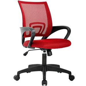 BestOffice | Ergonomic Office Chair | Mid-Back Swivel Desk Chair | Breathable Backrest & Lumbar Support | Adjustable Height | Sponge Seat | Rolling Wheels | Red | for Adults & Women
