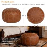 Thgonwid Unstuffed Moroccan Faux Leather Pouf Ottoman with Storage - Handmade Boho Chic Multi-Use Footrest for Living Room, Bedroom, Patio - Round Ethnic Floor Cushion & Decorative Accent, Brown