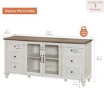 WAMPAT Sideboard Buffet Cabinets with Glass Door, Kitchen Storage Cabinets, Wood Coffee Bar Tables, Accent Sideboard Storage Cabinet for Dining Room, Living Room, Rustic White