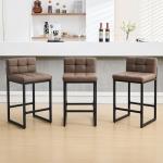 FIRAVOE Bar Stools Set of 3, Upholstered PU Leather Counter Height Barstools with Low Back and Thickened Metal Legs, Modern Chairs for Kitchen Island, Bar, Counter (Coffee Brown, 3Pcs 26" Bar Stools)