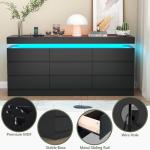 Gyfimoie 9 Drawer Dresser with Power Outlet, Dresser with LED Light, Modern Chest of Drawers for Closet, Double Wide Drawer Organizer Cabinet for Bedroom, Living Room (Black, 9 Drawers)