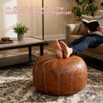 Thgonwid Unstuffed Moroccan Faux Leather Pouf Ottoman with Storage - Handmade Boho Chic Multi-Use Footrest for Living Room, Bedroom, Patio - Round Ethnic Floor Cushion & Decorative Accent, Brown